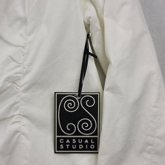 Casual Studio White Ruched Front Button-Up Blazer Jacket XL Lined Shoulder Pads - Picture 6 of 10